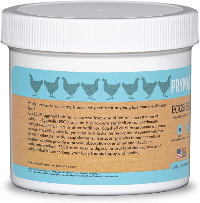Eggshell Calcium for Pets - 12 oz. Natural Ultra-Pure Egg Shell Mineral Powder Supplement for Cats and Dogs - High Absorption Helps Support Bone Joint Teeth Heart Immune Health