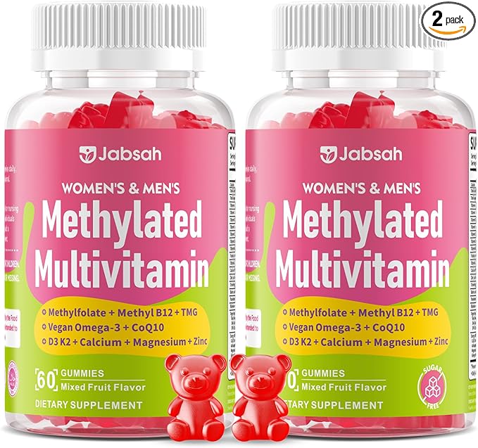 Methylated Vitamin B Complex Gummies for Women &amp Men Multivitanins Gummy with Vitamin A C E Methylfolate &amp B12 TMG Calcium D3 K2 Magnesium &amp More for Overall Health-Vegan Sugar Fr