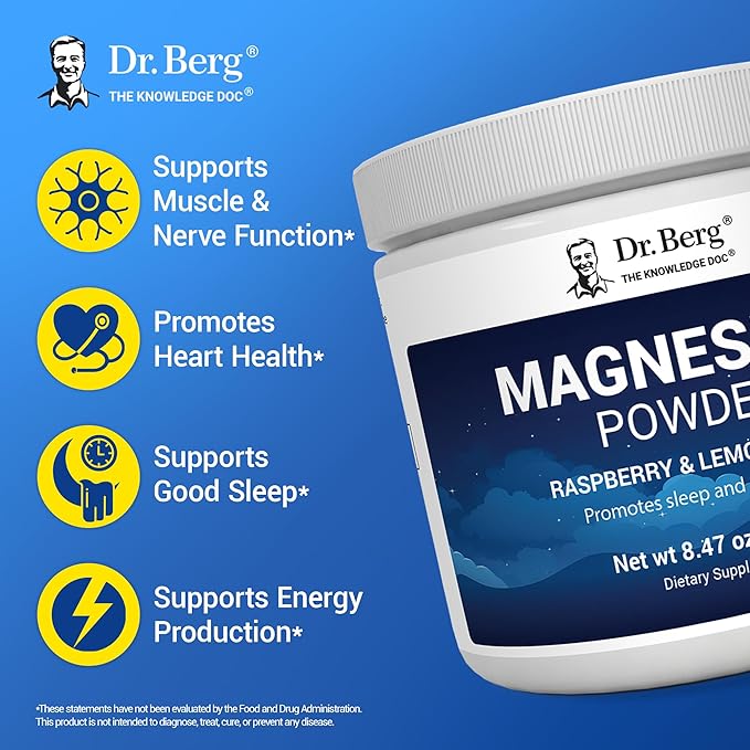 Dr. Berg Magnesium Glycinate Powder for Sleep Relaxation &amp Stress Relief - Now Includes Vitamin D3 &amp Zinc - Delicious Raspberry &amp Lemon Flavor (50 Servings) Magnesium Powder - Magnesium