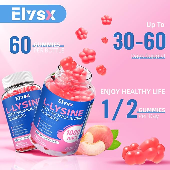 Kids Methylated Multivitamin &amp L-Lysine Chewable Gummies Immune &amp Brain Support Lip &amp Oral Health