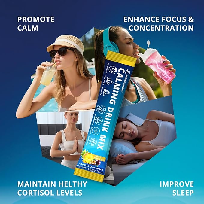 Calming Powdered Drink Mix Cortisol Drink Mix Powder with Magnesium Glycinate Ashwagandha L-Theanine Vitamin Cortisol Support Supplements for Relax Focus &amp Calm Pineapple Flavor 30 Packets