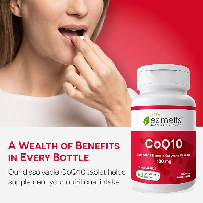 EZ Melts Coq10 - Antioxidant Supplement for Heart Immune &amp Energy Support - No Artificial Flavors - Non-GMO &amp Vegan - Tangy Orange - 120 Dissolvable Tablets (120 Servings)