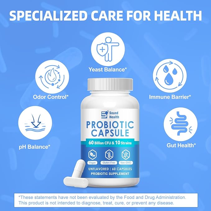 Probiotics with Prebiotics for Women &amp Men Digestive &amp Gut Health Vegan Capsules Non-GMO Gluten &amp Dairy Free