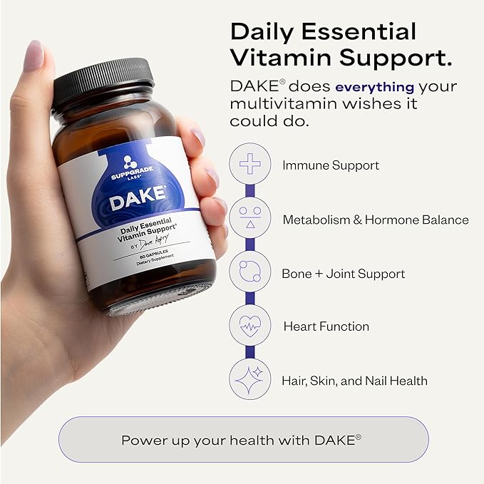 DAKE by Dave Asprey | Synergistic Blend of Essential Vitamins D-A-K-E | Vitamin D2 + K2 + A + E Supplement for Immune Support Bone &amp Joint Support &amp Heart Health | 60 Day Supply