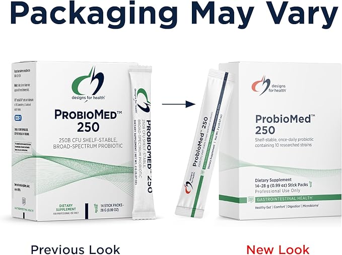 Designs for Health ProbioMed 250 Probiotics - Shelf Stable 250 Billion CFU Probiotic Supplement for Adults - 10 Strains for Digestive Health + Immune Support - Dairy Free + Gluten Free (14 Packets)