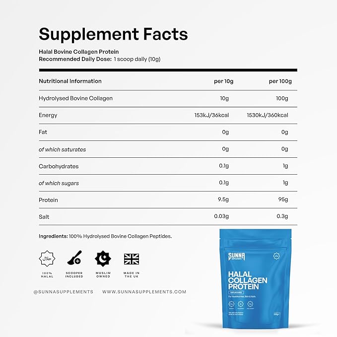 SUNNA SUPPLEMENTS Grass-Fed Halal Collagen Powder Pack of 3 - Type I &amp III Hydrolyzed Bovine Peptides for Joint Skin Hair &amp Nail Support Gluten-Free Keto &amp Paleo Friendly - Unflavored