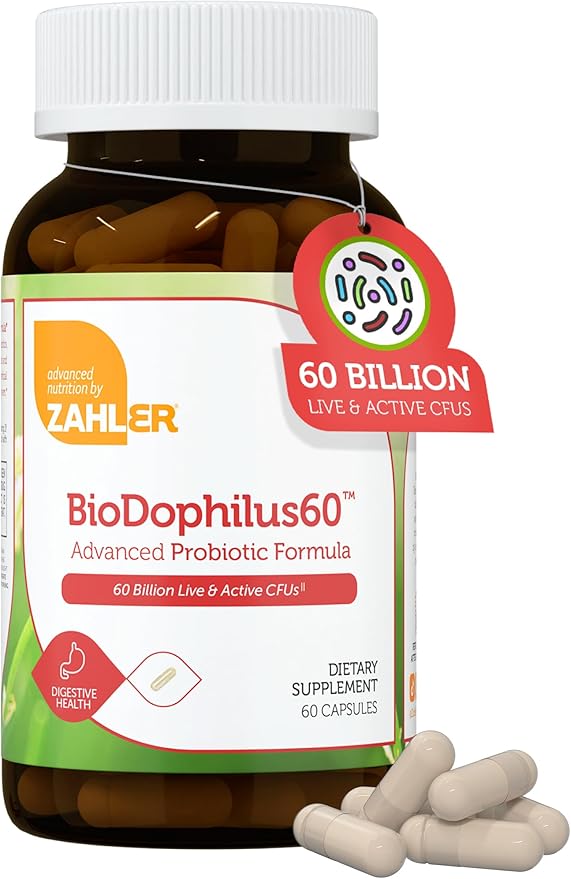 Zahler BioDophilus60 60 Billion CFU Probiotic + Prebiotic - 11 Strains Daily Probiotic Supplement - Kosher Probiotics for Women for Digestive Health Probiotics for Men for Gut Health (60 Capsules)