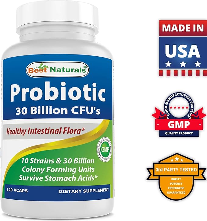 Best Naturals Probiotic 10 Strains &amp 30 Billion CFU &amp Vitamin D3 10000 IU
