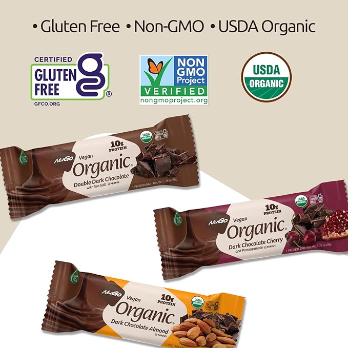 Nugo Organic Double Dark Chocolate 10g Vegan Protein Gluten Free 24 count