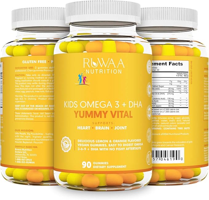 RUWAA NUTRITION Omega 3 Gummies. Gummies DHA. NO Fish Oil Fatty acids Supplement. Supports Heart Brain Eyes &amp Joints. Vegetarian 180ct (2)