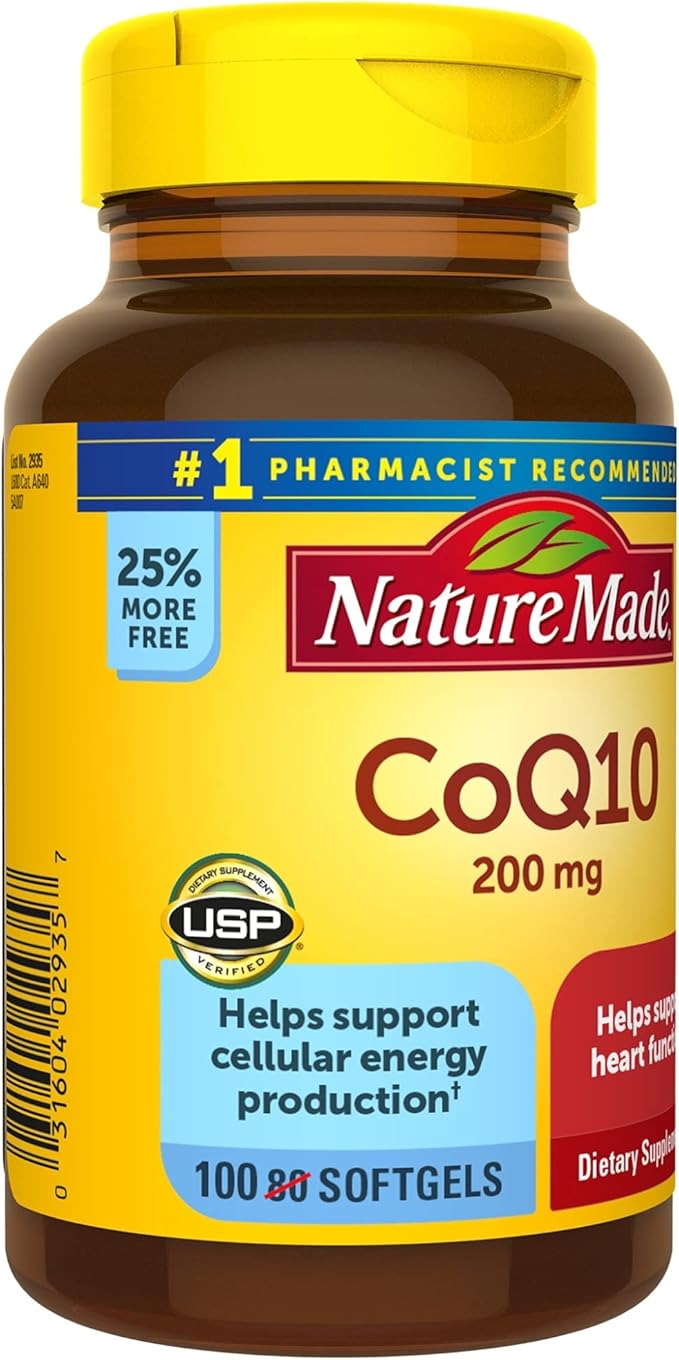 Nature Made CoQ10 200 mg Dietary Supplement for Heart Health and Cellular Energy Production 100 Softgels 100 Day Supply