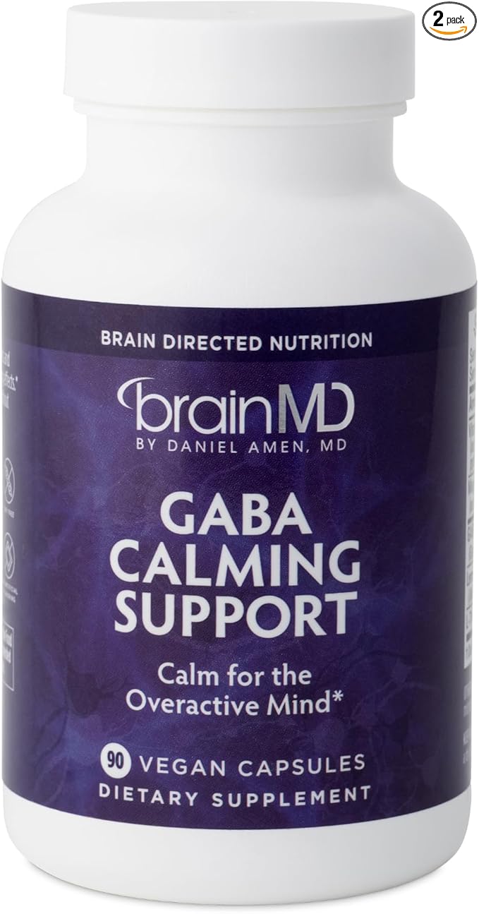 BRAINMD Dr Amen GABA Calming Support - 90 Capsules Pack of 2 - Promotes Relaxation - Contains Magnesium Vitamin B6 &amp Lemon Balm - 180 Total Servings