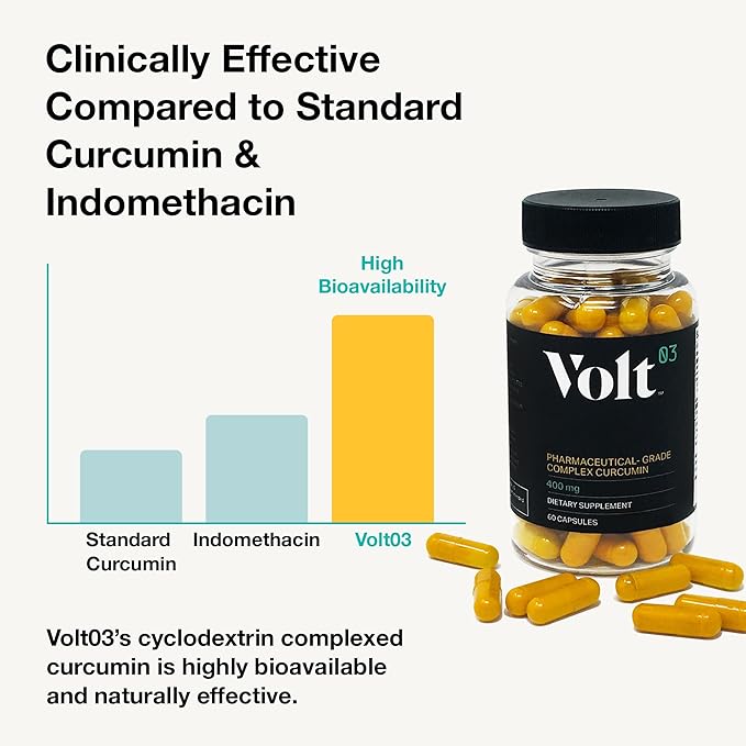 Volt03 Organic Turmeric Curcumin Capsules 400mg Complex Curcurmin - Pharmaceutical-Grade Curcumin Supplement for Joint Health Immune Support &amp Healthy Inflammation Response 60-day (2 month) su