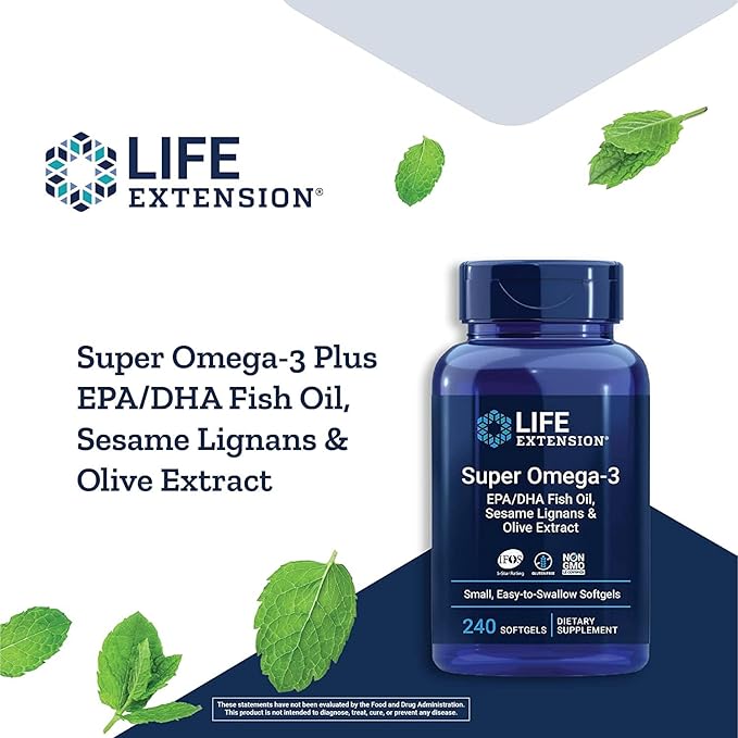 Life Extension Super Omega-3 EPA/DHA Fish Oil Sesame Lignans &amp Olive Extract - Omega 3 Supplement - for Heart Health and Brain Support - Gluten Free Non-GMO - 240 Easy-to-Swallow Softgels