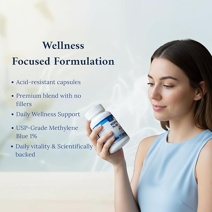 Methylene Blue Capsules 10mg - Pharmaceutical Grade Supplement - Trusted Made in America Brand - (USP Reference Compliant) with Vitamin C Ester Enhanced Absorption - Third Party Tested - 180 Pills