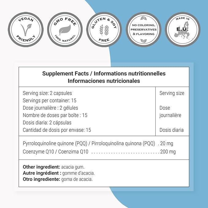 Supersmart - PQQ &amp Q10 (CoQ10) - Powerful Antioxidant Used to Protect Mitochondria Up to 20% for Aging Cells | Non-GMO &amp Gluten Free - 30 Vegetarian Capsules