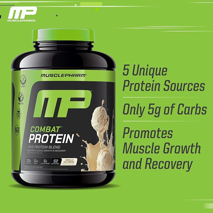 MusclePharm Combat Protein Powder Vanilla Flavor &amp Creatine Monohydrate Powder for Pre Workout Muscle Builder &amp Post Workout Muscle Recovery