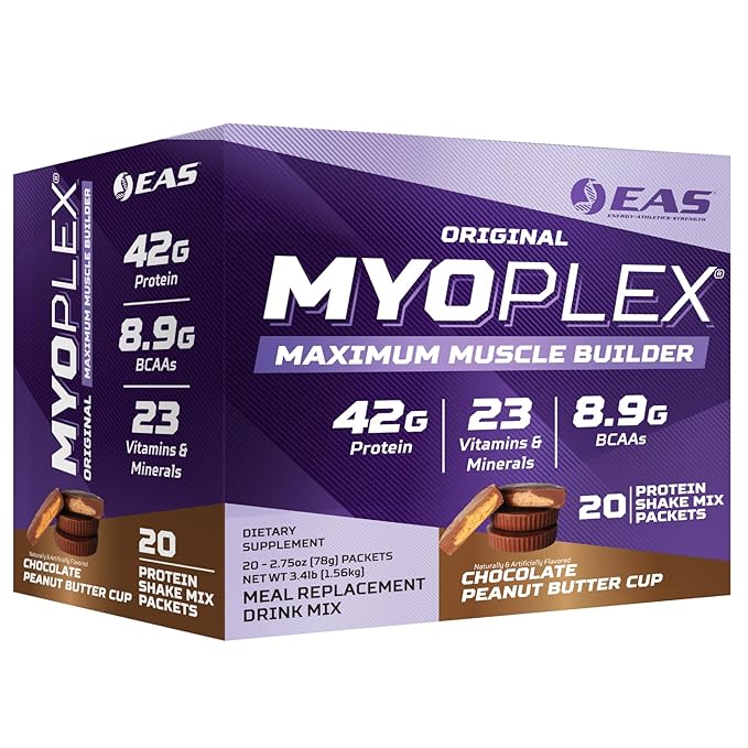 EAS Original Myoplex Maximum Muscle Builder Meal Replacement Protein Mix | Quality Protein Blend | 42g Protein 20 Individual Packet (Chocolate Peanut Butter Cup)