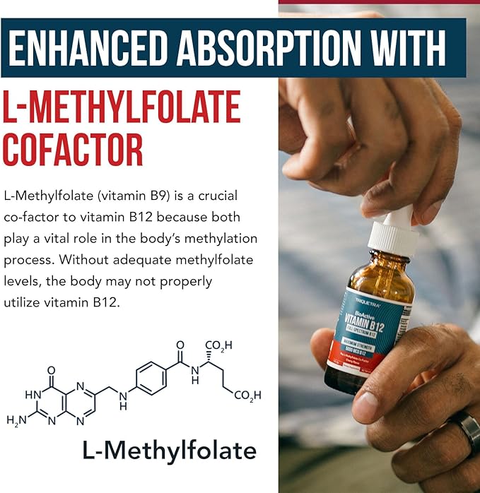 Organic Vitamin B12 - 5000 mcg 3 BioActive Forms B12: Methyl B12 Adenosyl B12 &amp Hydroxy B12 - Plus L-Methylfolate Cofactor | Sublingual Form Cherry Flavor Vegan Non-GMO (120 Servings - 2 Pack