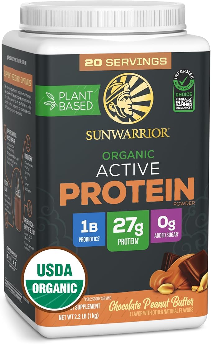 Sunwarrior Organic Plant Based Protein Powder | Vegan Organic Protein Powder with BCAAs Plus Recovery Minerals &amp Botanicals | Non-GMO Soy Dairy &amp Gluten Free (Chocolate Peanut Butter 20 Servi