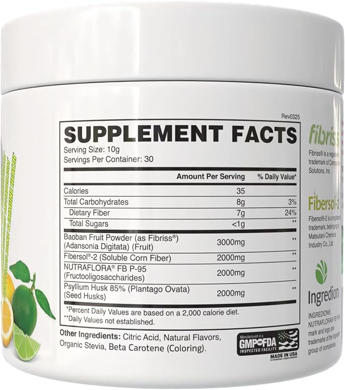 Apollon Nutrition Fiber Fuel – Premium Soluble and Insoluble Fiber Supplement for Gut Health Digestion and Regularity – 30 Servings – Unflavored Prebiotic Fiber Powder (30 Serving Lemon Lime)