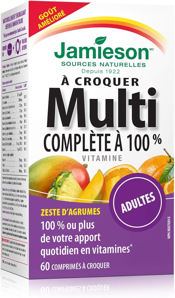 Jamieson 100% Complete Chewable Multivitamin for Adults Citrus Twist Multi 60 chewable tablets