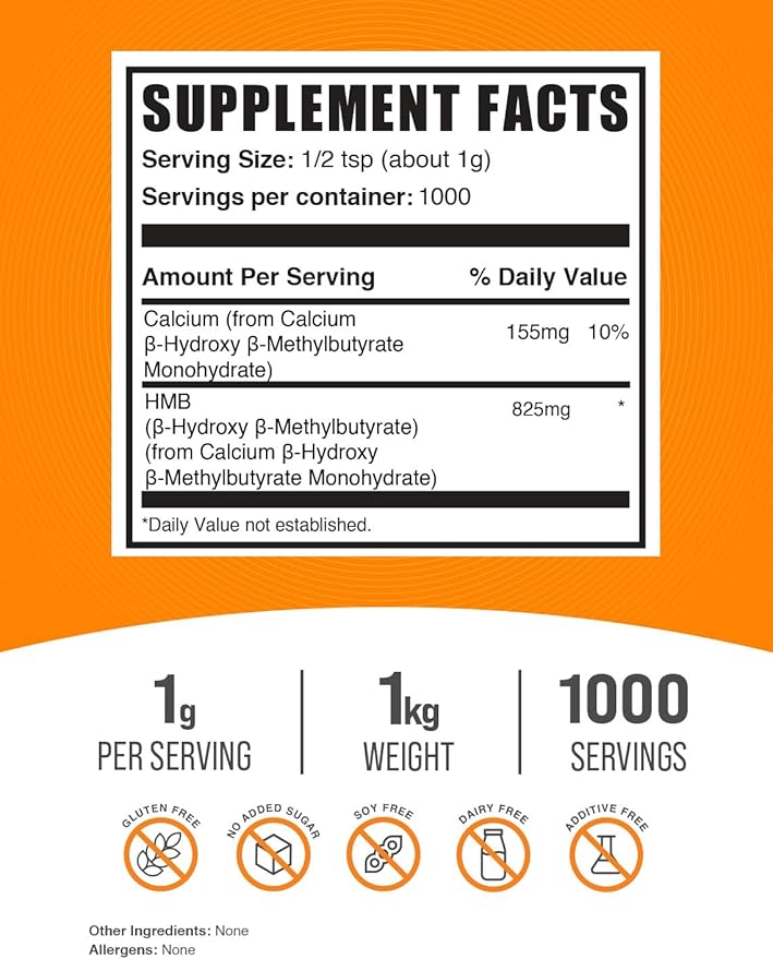 BulkSupplements.com HMB Powder - as Calcium HMB Beta-Hydroxy Beta-Methylbutyrate - HMB Powder Supplements Gluten Free - 1g per Serving 1kg (2.2 lbs) (Pack of 1)