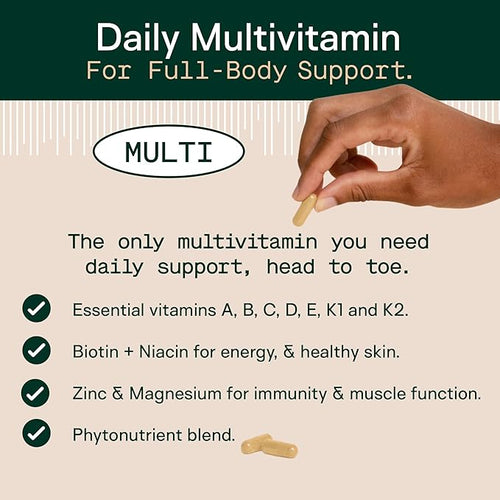 Adapt Naturals Multivitamin for Women &amp Men Bioavailable Easy-to-Absorb Multivitamin Daily Supplement with Biotin Niacin Vitamin A B C D E K1 Zinc Magnesium - Immune Support - 30 Day Sup
