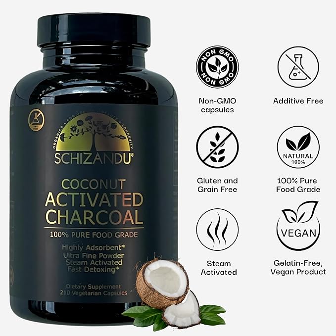 Activated Coconut Charcoal Capsules- Supports Health - Vegan Organic Non-GMO No Additives - X-Large Bottle 210 Count - Pack of 3