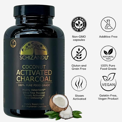 Activated Coconut Charcoal Capsules- Supports Health - Vegan Organic Non-GMO No Additives - X-Large Bottle 210 Count - Pack of 3