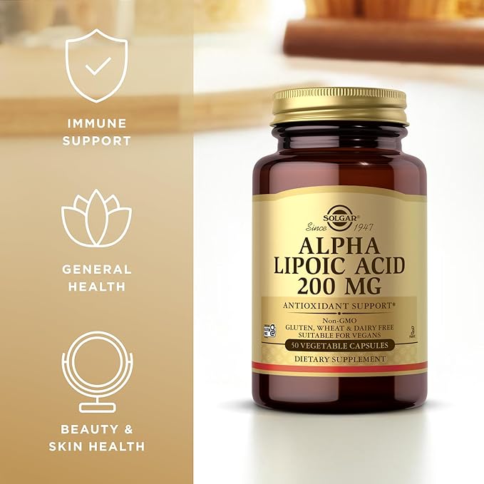 Solgar Alpha Lipoic Acid 200 mg 50 Vegetable Capsules (Pack of 3) - Antioxidant Support - Helps to Recycle Glutathione Vitamin C &amp E CoQ-10 - Non-GMO Vegan Gluten Free Dairy Free Kosher - 1