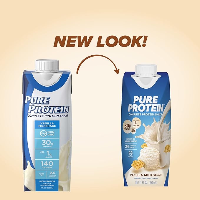 Pure Protein Vanilla Protein Shake30g Complete-ProteinVitamins ACDand E plus Zinc to Support Immune HealthReady to Drink and Keto-Friendly11oz Bottles(Pack of 24)