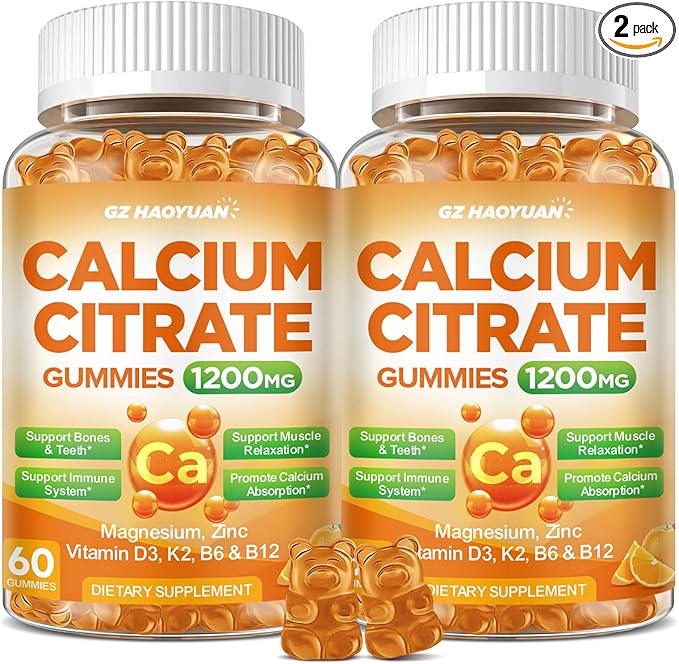 Calcium Citrate Gummies - 1200mg Calcium Gummies Supplements for Women &amp Men with Vitamin D3 K2 Magnesium Zinc High Absorption for Bone Muscle &amp Immune Support Orange Flavor 120 Count