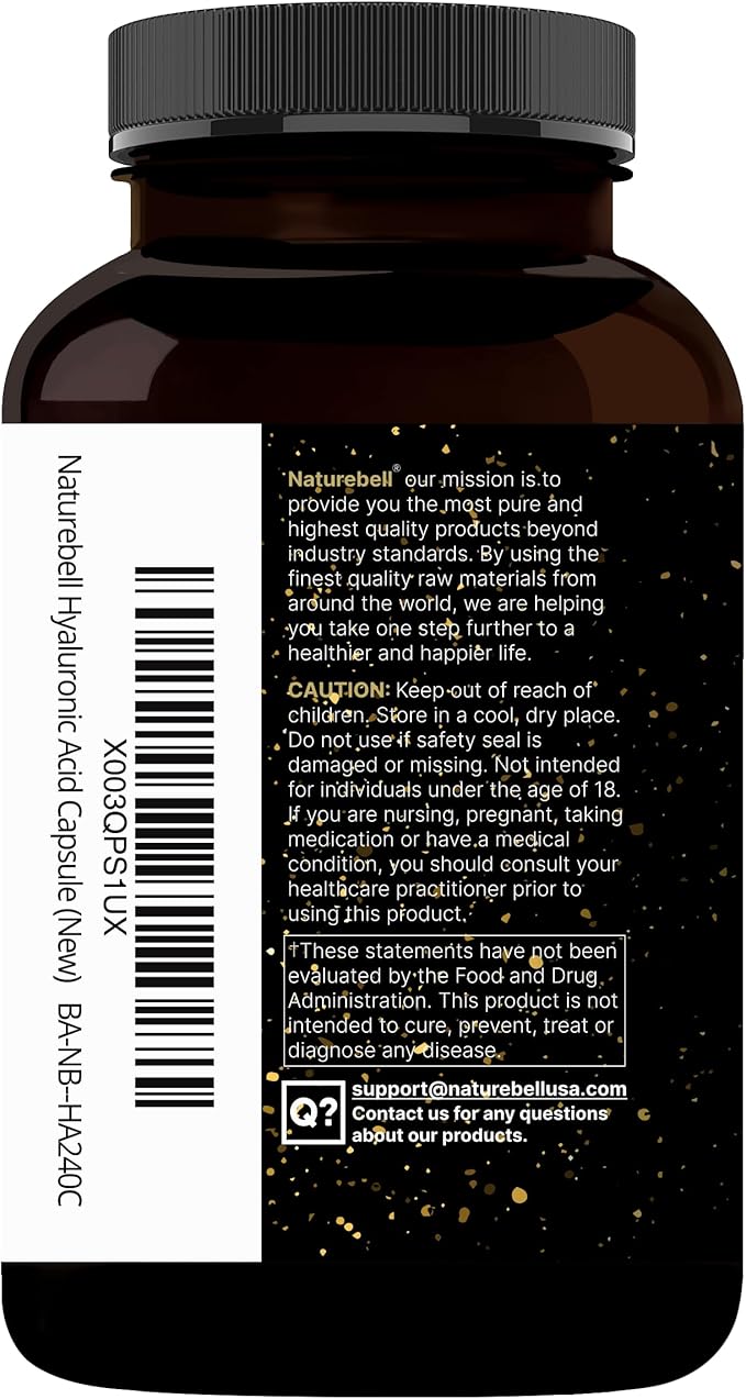 NatureBell 2 Pack Plant Based Hyaluronic Acid Supplements 250mg with 25mg Vitamin C &amp Biotin 5000mcg 480 Total Capsules | Essential for Hair Growth Joint Support &amp Hydrating Skin | Non-GMO