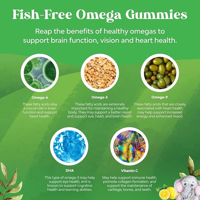 Bundle of Kids DHA Omega 3 Gummies - Fatty Acids Omega 3 6 9 for Brain Immune Strength &amp Vision and Plant Based Kids Multivitamin Gummies with Vitamins A C D3 E B and Zinc for Immunity Support