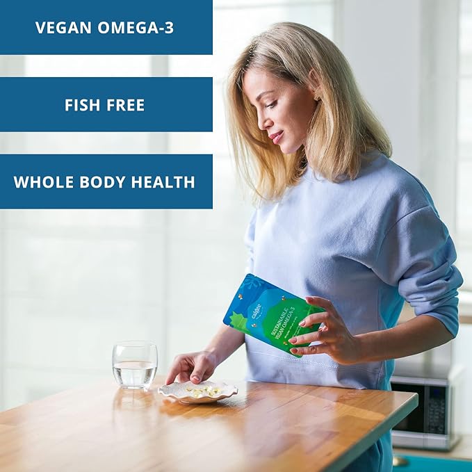 Calgee Vegan Omega 3-450mg DHA &amp EPA Fatty Acids - Sustainable Algae Oil - Plant-Based Fish Oil Alternative - Carrageenan-Free Softgels (120 Ct)