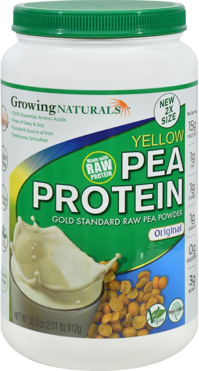 Plant Based Protein Original Gold Standard Raw Pea Protein Powder - Growing Naturals - Non-GMO Vegan Gluten-Free Keto Friendly Shelf-Stable (Original Unflavored 2 Pound (Pack of 1))