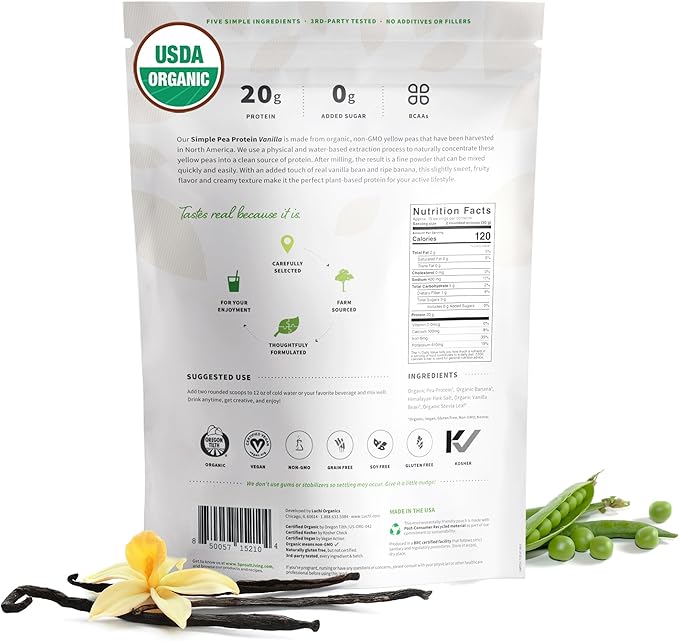 Sprout Living Organic Pea Protein Powder Vanilla Flavor 20 Grams of Plant Based Organic Protein Powder Without Sweeteners Non Dairy Non-GMO Dairy Free Vegan Gluten Free (1 Pound 15 Servings)