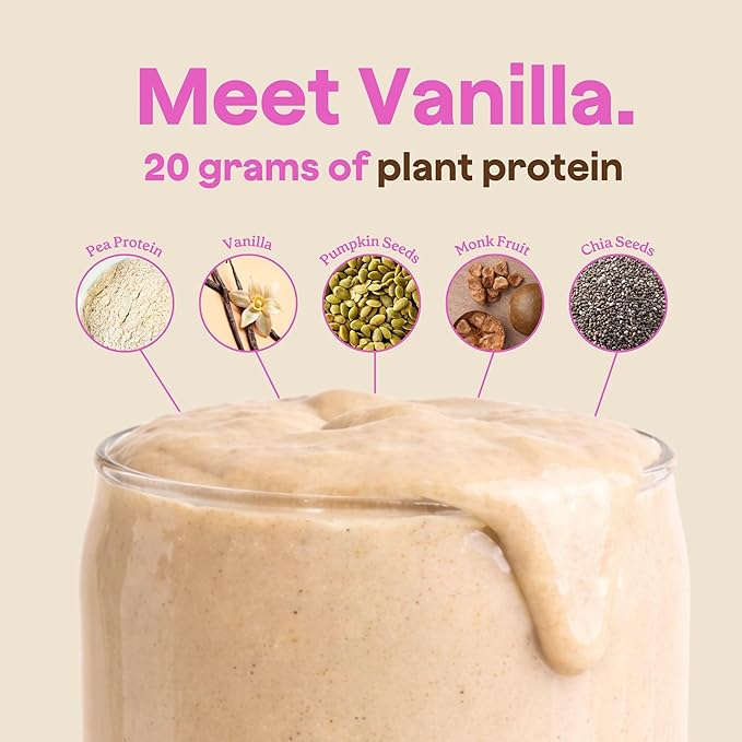 The Bomb Co. Bomb Plant Protein Protein Powder with 20g Protein Amino Acids Zero Sugar Pea Protein Chia Seeds Pumpkin Seeds Vanilla &amp Monk Fruit Gluten Free Vanilla Flavor 20 Srvgs