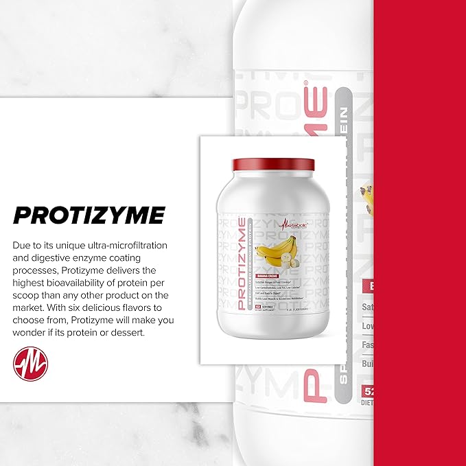 Metabolic Nutrition Protizyme 100% Whey Protein Powder High Protein Low Carb Low Fat Whey Protein Digestive Enzymes 24 Essential Vitamins and Minerals 4 Pound (52 ser)