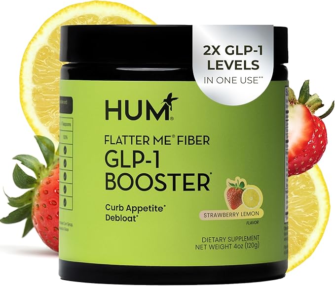 HUM Flatter Me Fiber Supplement for Women &amp Men Prebiotics &amp Digestive Enzymes to Support Weight &amp Bloating Digestive &amp Gut Health Fiber Powder Drink Mix Strawberry Lemon - 10 Serv