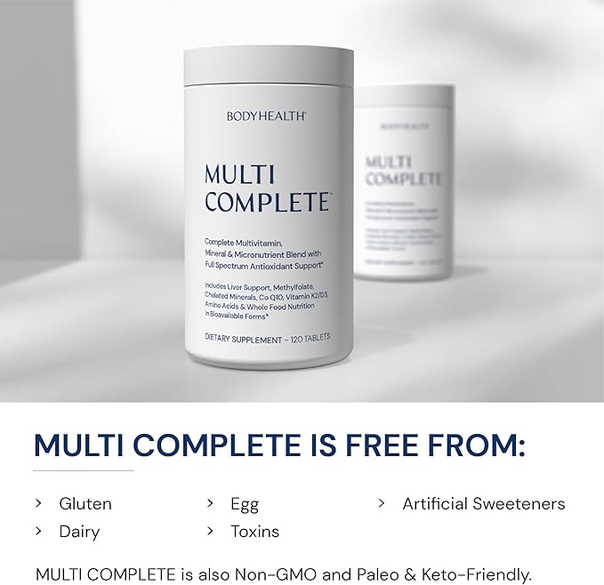 BodyHealth Multi Complete (120 Ct) Daily Multivitamin for Men and Women with Whole Foods Minerals Antioxidants Organic Green Food Concentrates and Liver Detox Extracts Non GMO