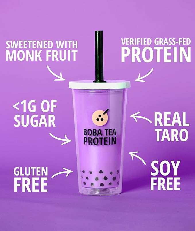 Taro Milk Tea | 25g Grass-Fed Whey Protein Isolate Powder | Gluten-Free &amp Soy-Free Bubble Tea Protein Drink | Real Ingredients &amp Lactose-Free Protein Drink | 19 Servings