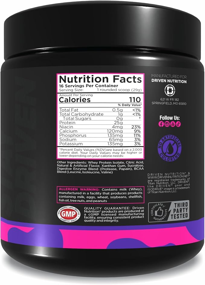 Driven Nutrition ISODRIVE Premium Whey Isolate (1lb Berry)