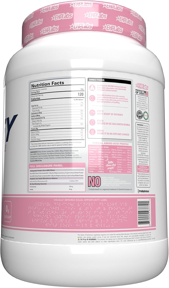 EHP Labs OxyWhey Whey Protein Isolate – 25g High Protein Low Carb Sugar Free Meal Replacement – Lean Whey Powder for Muscle Recovery – Non-GMO Gluten Free – 25 Serves – Strawb. Milkshake