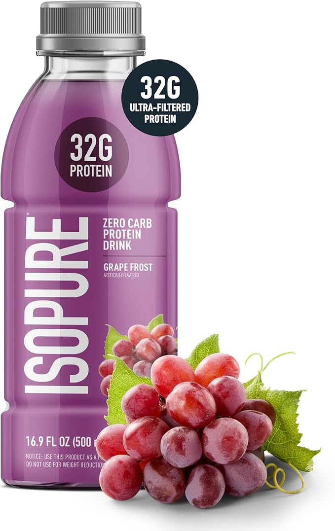 Isopure Zero Carb 32g Clear Protein Ready-to-Drink Whey Protein Isolate Grape Frost 12 Pack (Packaging May Vary)