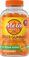 Metamucil Fiber Gummies for Adults No Sugar Added Orange Flavor 5g Prebiotic Plant Based Fiber Supplement Blend 120 Count