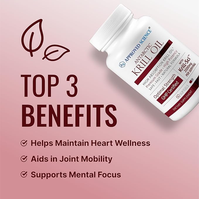Approved Science Krill Oil - 2000mg Antarctic Krill Oil 650mcg Astaxanthin - 260mg EPA 160mg DHA - 60 Softgels - 1 Month Supply