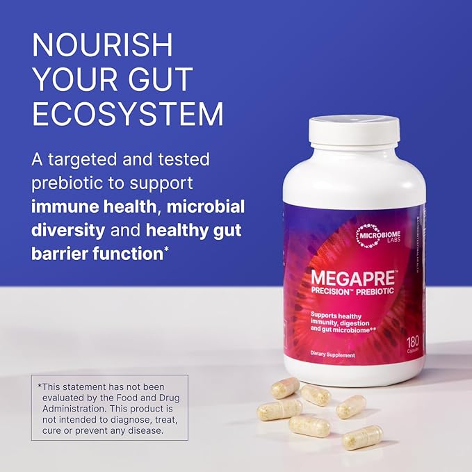 Microbiome Labs MegaSporeBiotic (60 Capsules) + MegaPre (180 Capsules) Probiotic Prebiotic Bundle - Spore-Based Probiotic with Prebiotic Fiber Supplement