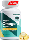 Vegan Omega-3 Algae Oil Supplement with DHA 300mg &amp EPA 150mg Plant-Based Omega-3 with Vitamin D3 &amp K2 Fish-Free Algal Oil Softgels for Men &amp Women 60 Softgels 30 Day Supply